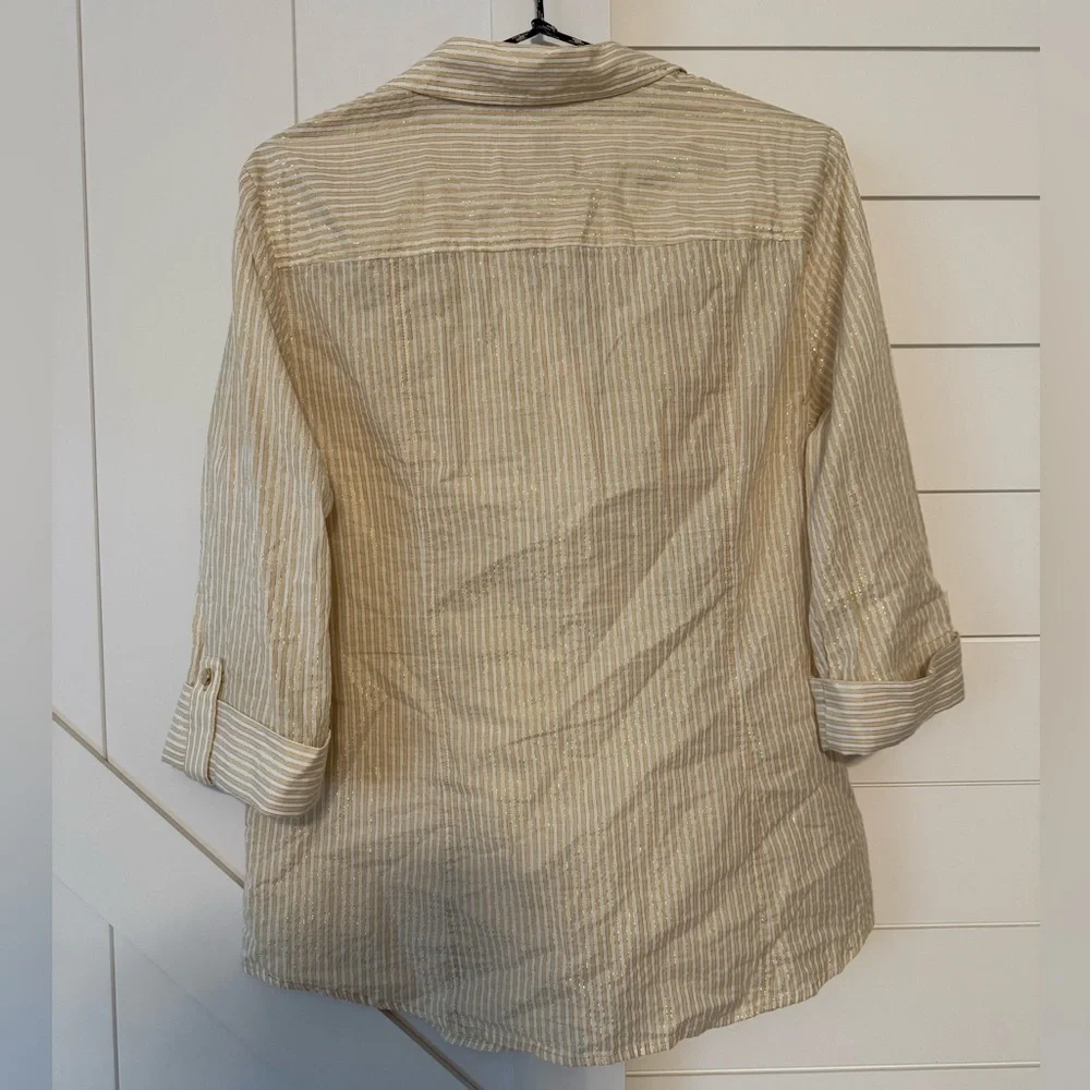 Anne Klein Gold and Cream Striped Top - Picture 6 of 9